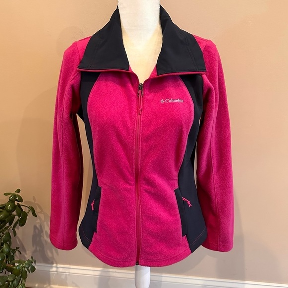 Columbia Purple Pink & Navy Blue Full Zip Fleece Jacket Size Medium - Picture 1 of 7